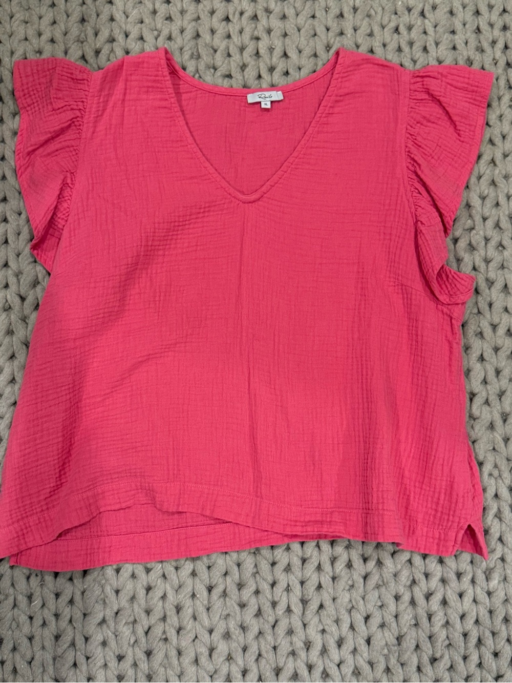 Rails Hot Pink V-Neck Flutter Sleeve Blouse